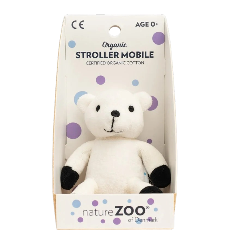 Bio Kinderwagenanhänger Eisbär von natureZOO aus zertifizierter Bio-Baumwolle in Geschenkbox