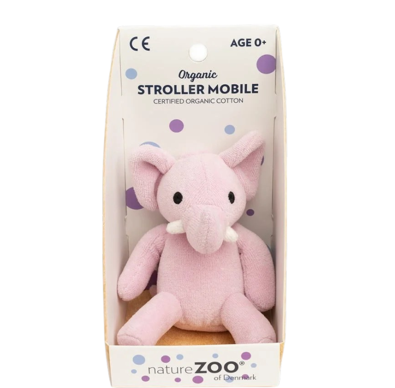Remorque poussette bio éléphant rose de natureZOO en coton biologique certifié dans un coffret cadeau