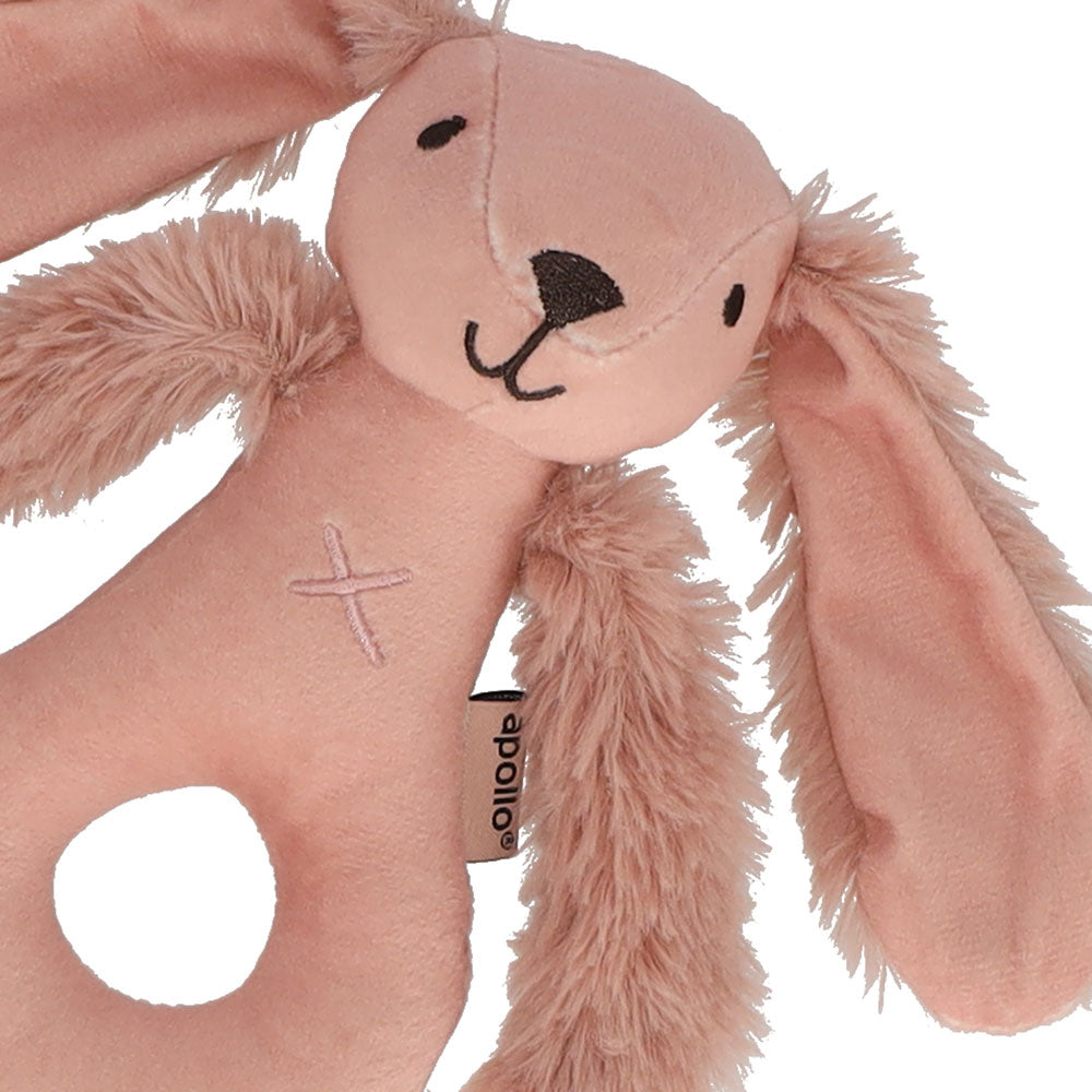 Hochet lapin rose tendre à longues oreilles du coffret cadeau Apollo Baby