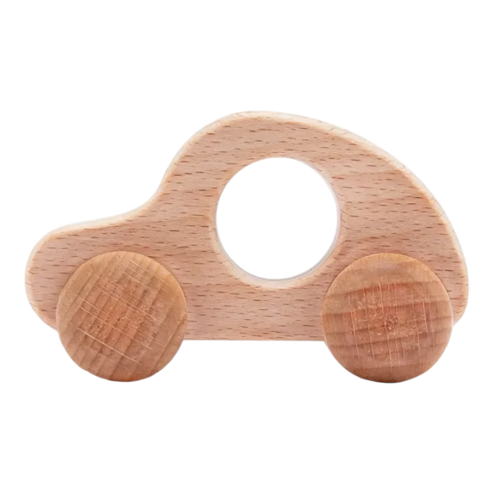Das "Auto Rund aus Holz [8.5x4cm]" von Hello World ist ein nachhaltiges Spielzeug mit glatter Oberfläche, abgerundeten Kanten, zwei Rädern und einem großen Loch - zeitloses Design für kleine Entdecker.