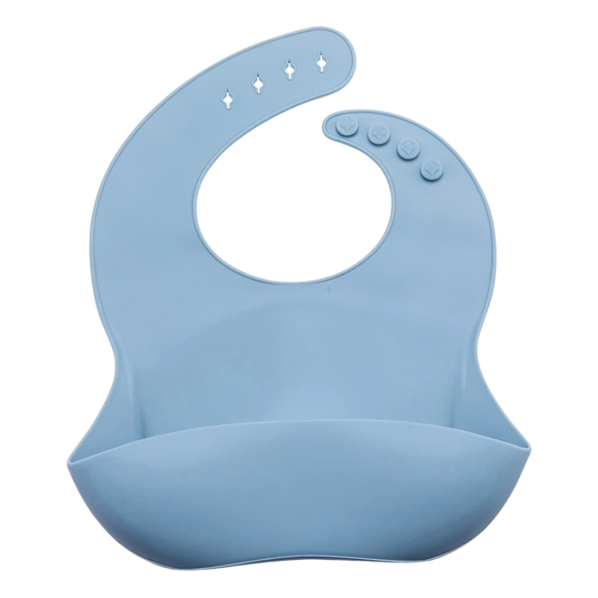 Der Latz aus Silikon Blau [22x30cm] von Hello World ist wasserfest, hat ein verstellbares Halsband und ein tiefes Frontfach zum Auffangen von Essensresten. Präsentiert vor weißem Hintergrund.