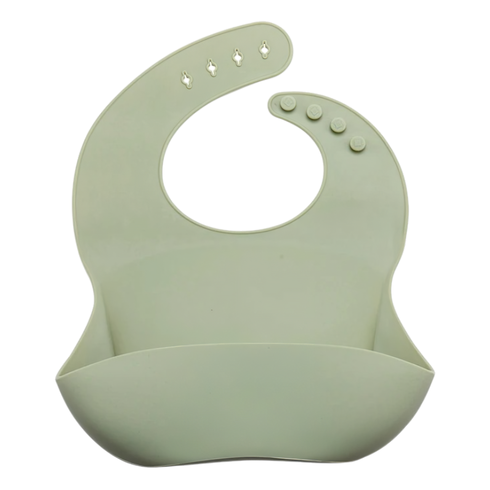 Der Latz aus Silikon Grün [22x30cm] von Hello World ist ein nachhaltiger, wasserfester Baby-Latz mit verstellbarem Halsband und tiefem Auffangfach, präsentiert auf weißem Hintergrund.