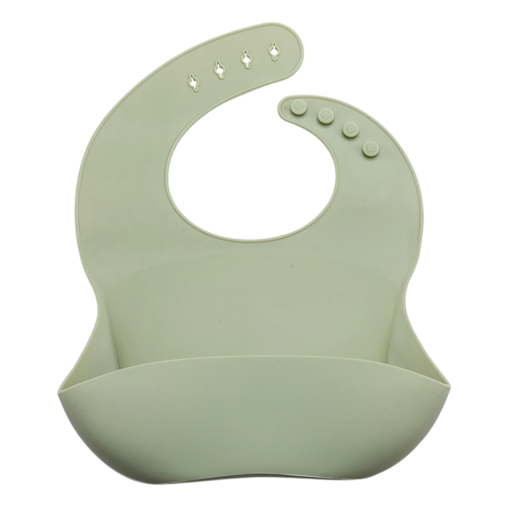 Der Latz aus Silikon Grün [22x30cm] von Hello World ist ein nachhaltiger, wasserfester Baby-Latz mit verstellbarem Halsband und tiefem Auffangfach, präsentiert auf weißem Hintergrund.