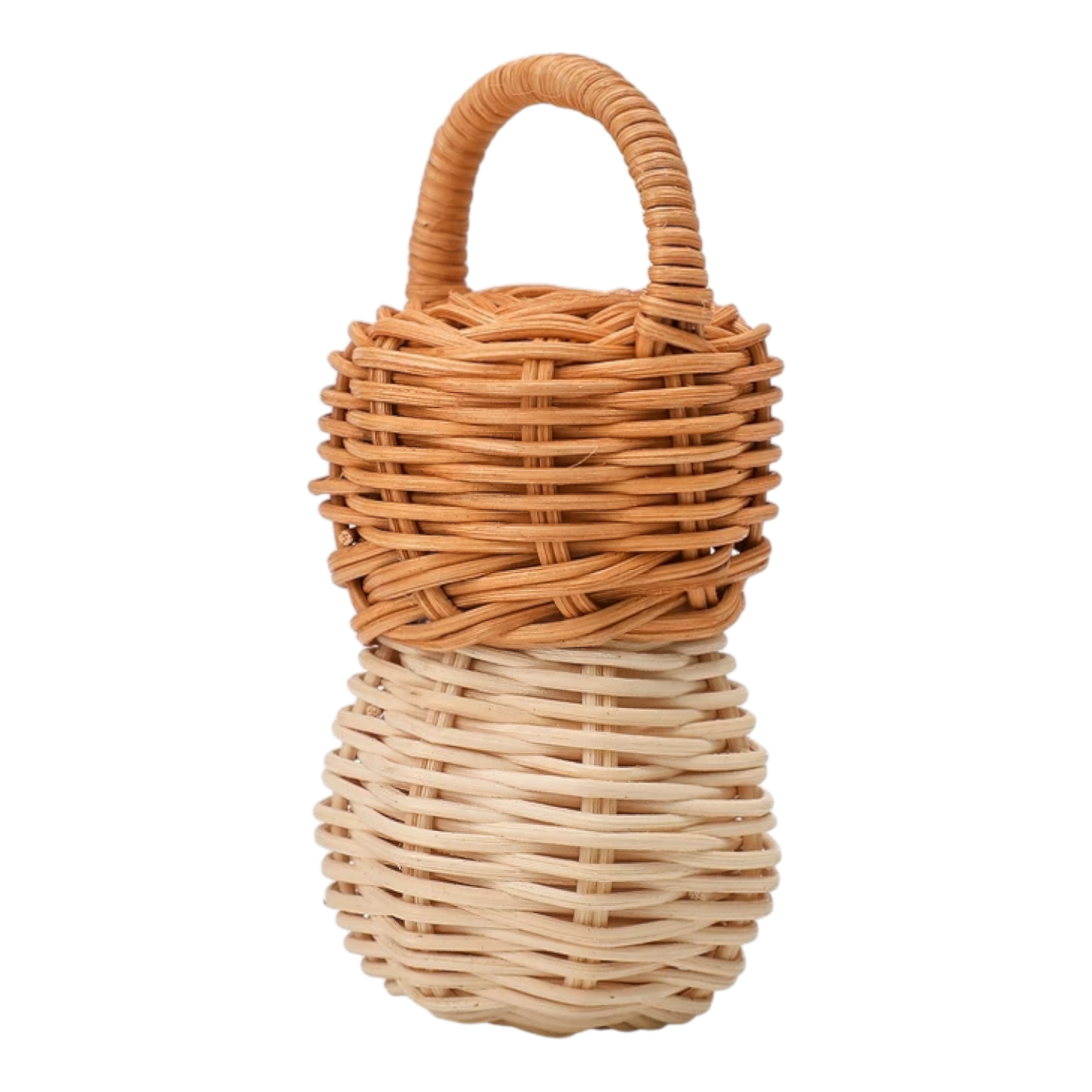 Ein kleiner, geflochtener Weidenkorb mit Henkel, perfekt für die Aufbewahrung der Hello World Rassel Eichel [6x13,5cm] oder anderer von der Natur inspirierter Schätze für Kinder.