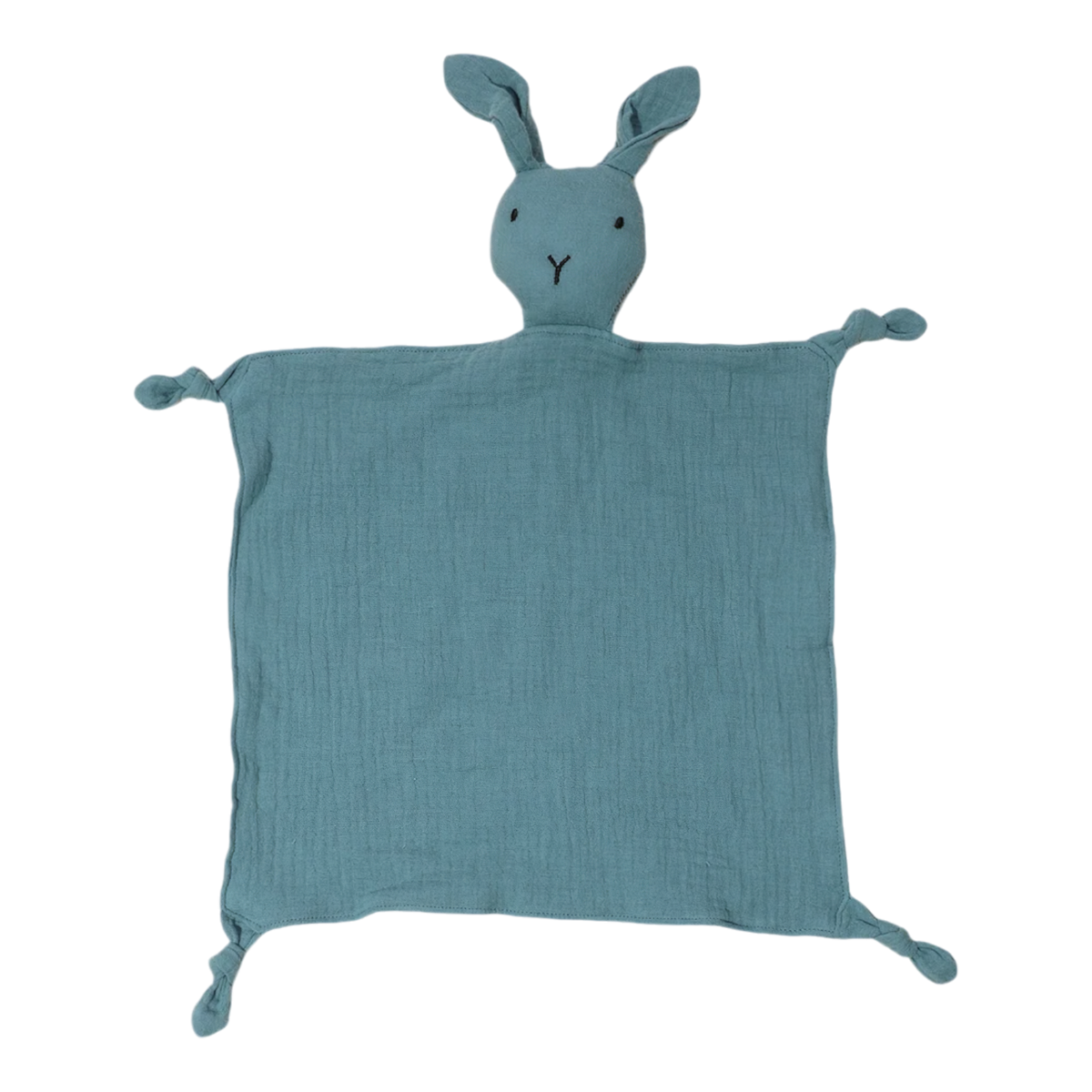 Der Hello World Schnuffel Blau [33x46cm] ist eine weiche blaue Babydecke mit einem Hasenkopf, langen Ohren und geknoteten Ecken - perfekt als Kuscheltier Schlafbegleiter für Ihr Kleines.