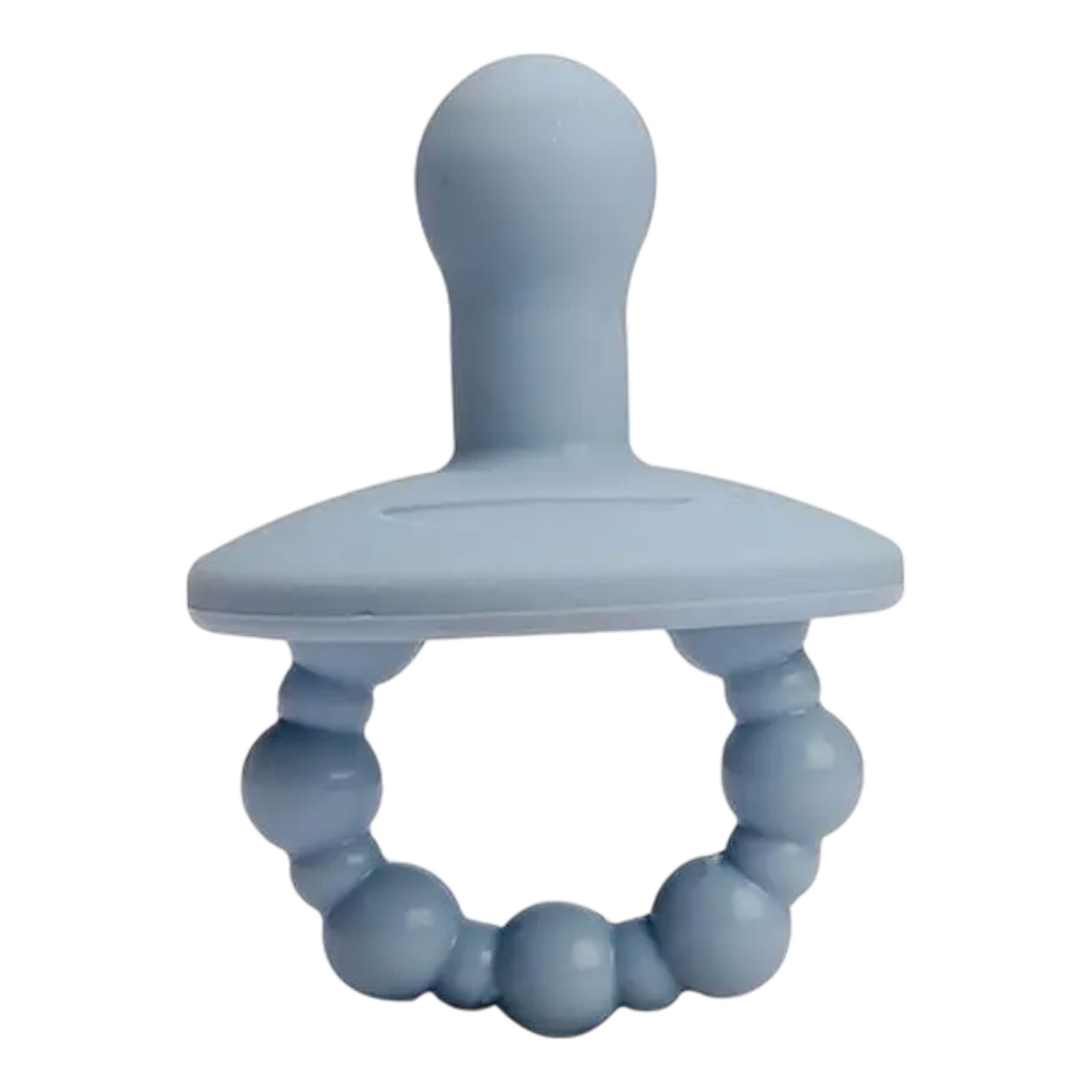 Der Hello World Schnuller Blau [4,5x6cm] ist ein blauer Silikonschnuller mit Perlenringgriff und bauchigem Nippel, ideal als Geschenk Babyparty oder zur Beruhigung von Kleinkindern.