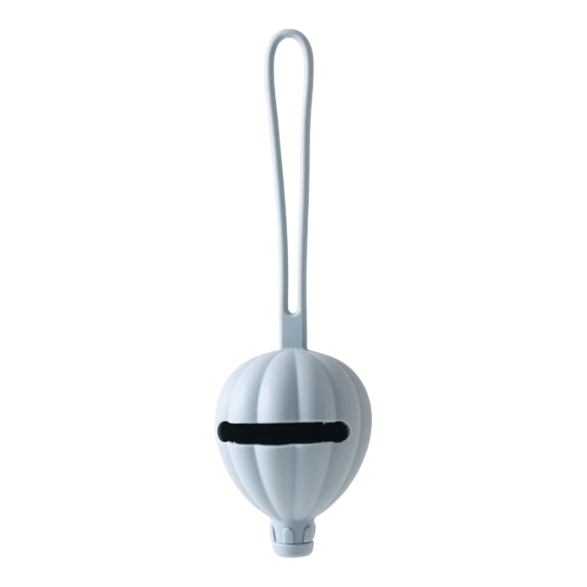 Die Hello World Schnullertasche Heissluftballon Blau [7x22,5cm] ist ein ballonförmiger Silikonschnullerhalter mit vertikalem Schlitz und Schlaufengriff - ideal zur Aufbewahrung von Schnullern und als durchdachtes Babygeschenk, abgebildet auf weißem Hintergrund.