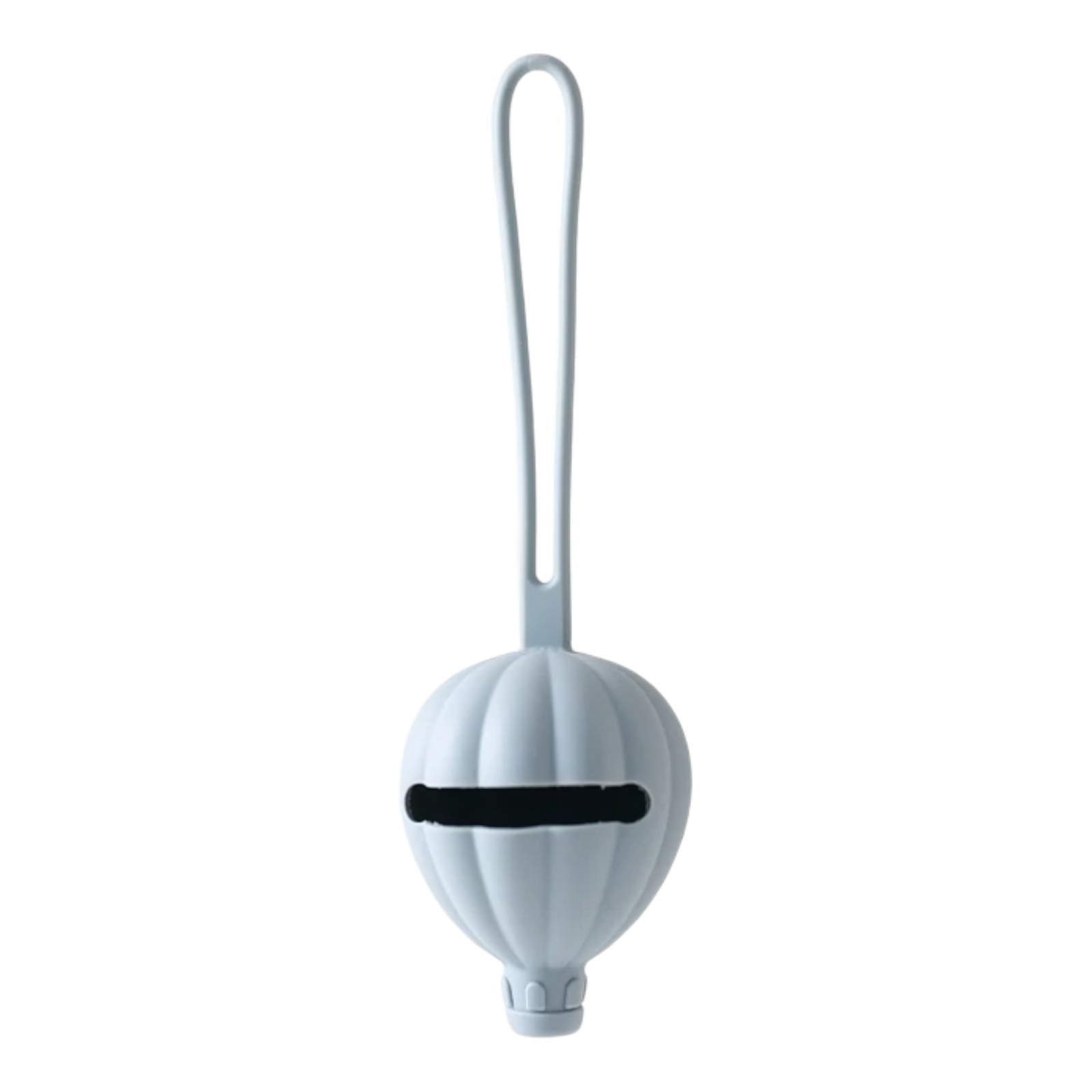 Die Hello World Schnullertasche Heissluftballon Blau [7x22,5cm] ist ein ballonförmiger Silikonschnullerhalter mit vertikalem Schlitz und Schlaufengriff - ideal zur Aufbewahrung von Schnullern und als durchdachtes Babygeschenk, abgebildet auf weißem Hintergrund.