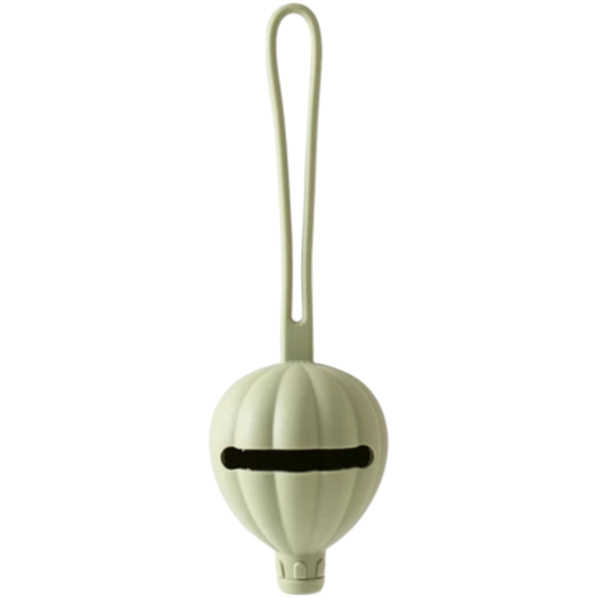 Die Hello World Schnullertasche Heissluftballon Grün [7x22,5cm] ist ein hellgrüner, runder, geriffelter Silikonschnullerhalter mit schwarzer Schlitzöffnung und oberer Schlaufe - ideal zur Schnuller-Aufbewahrung und perfekt als Baby-Geschenk.