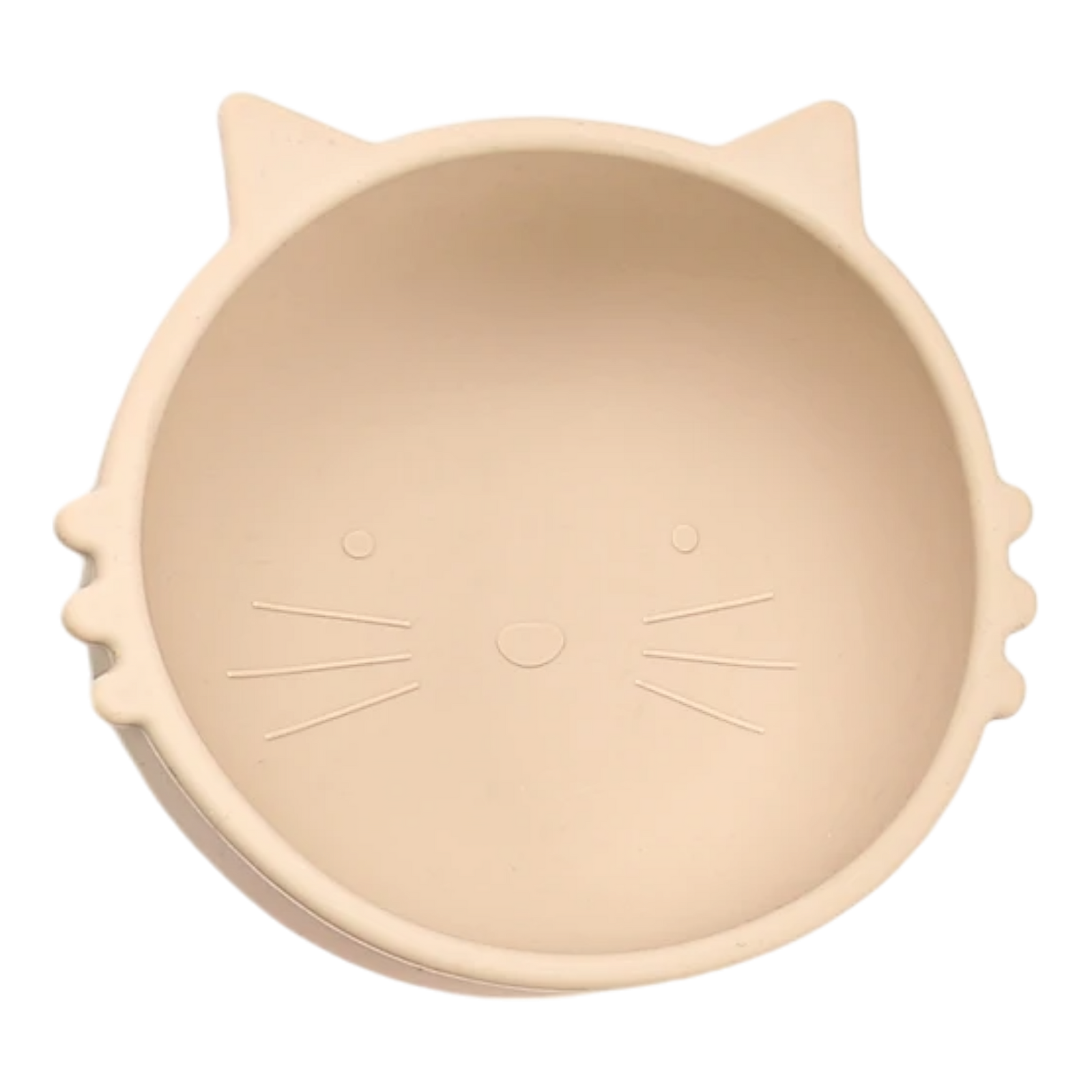 Die Hello World Schüssel rund Katze Beige [12x5cm] ist eine runde beigefarbene Schüssel mit Katzenohren und einem geprägten Gesicht im Inneren für ein charmantes Katzendesign.