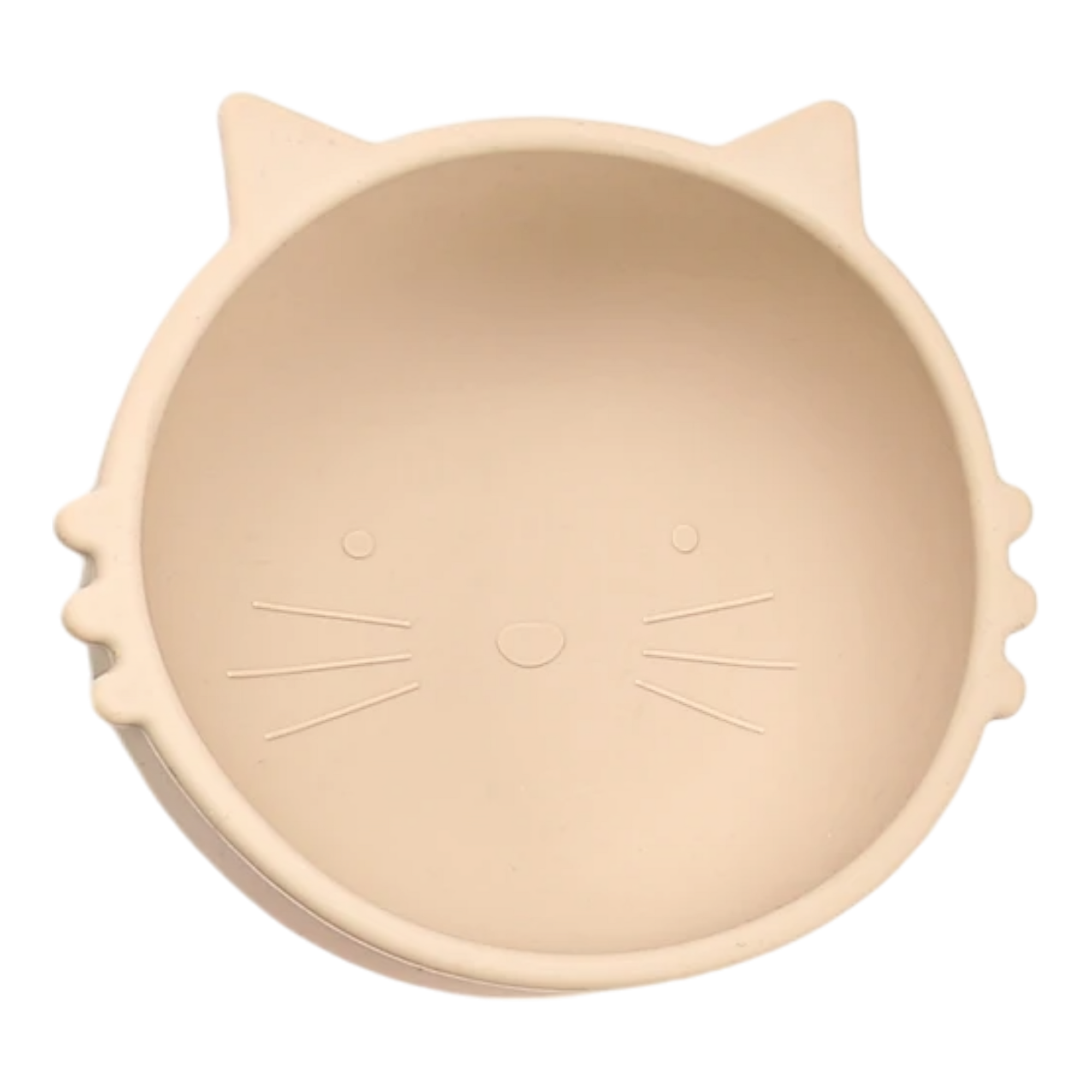 Die Hello World Schüssel rund Katze Beige [12x5cm] ist eine runde beigefarbene Schüssel mit Katzenohren und einem geprägten Gesicht im Inneren für ein charmantes Katzendesign.