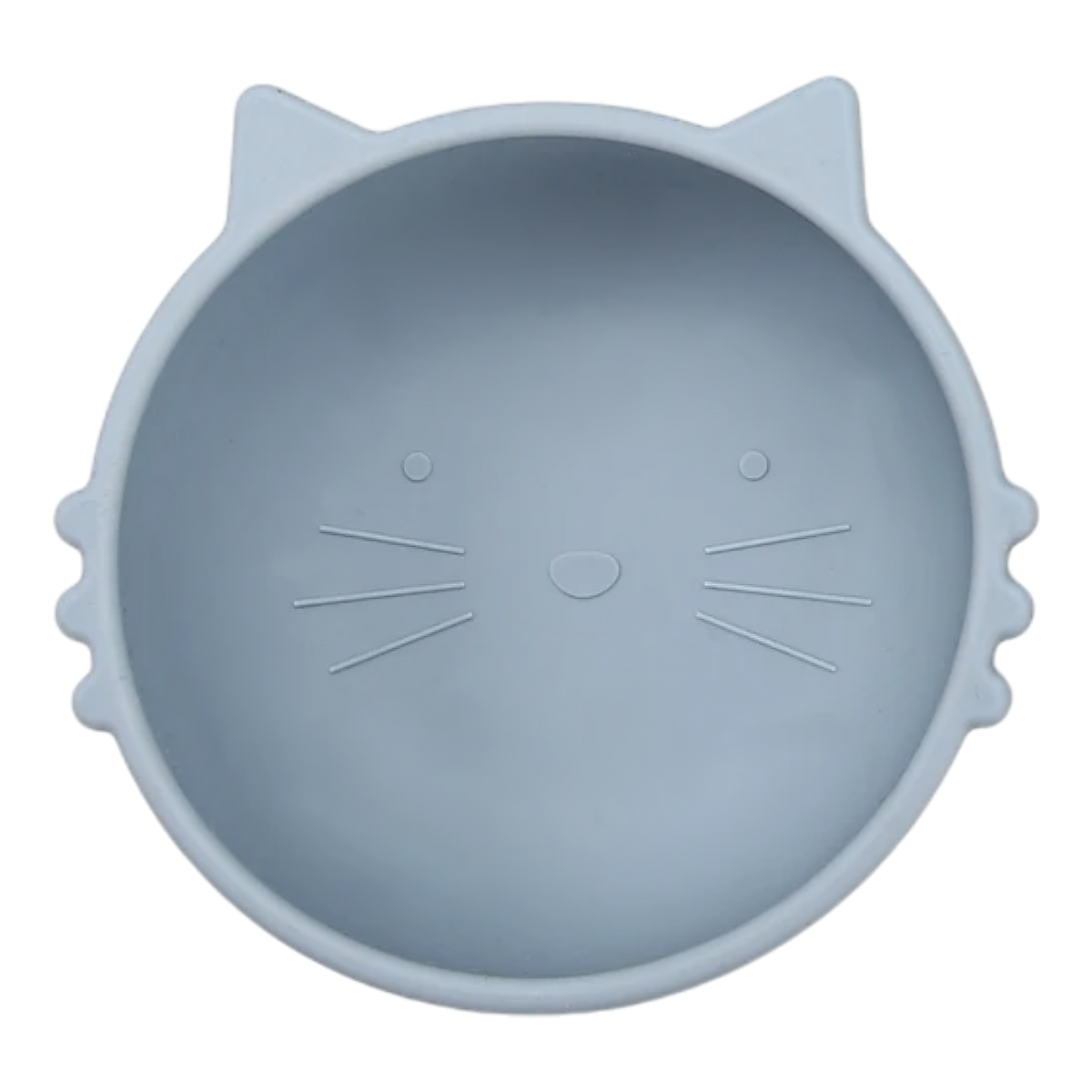 Die Hello World Schüssel rund Katze Blau [12x5cm] ist eine runde, hellblaue Schüssel mit Katzenohren und geprägtem Katzengesicht - ideal als Babyteller Saugnapf für Baby Led Weaning.