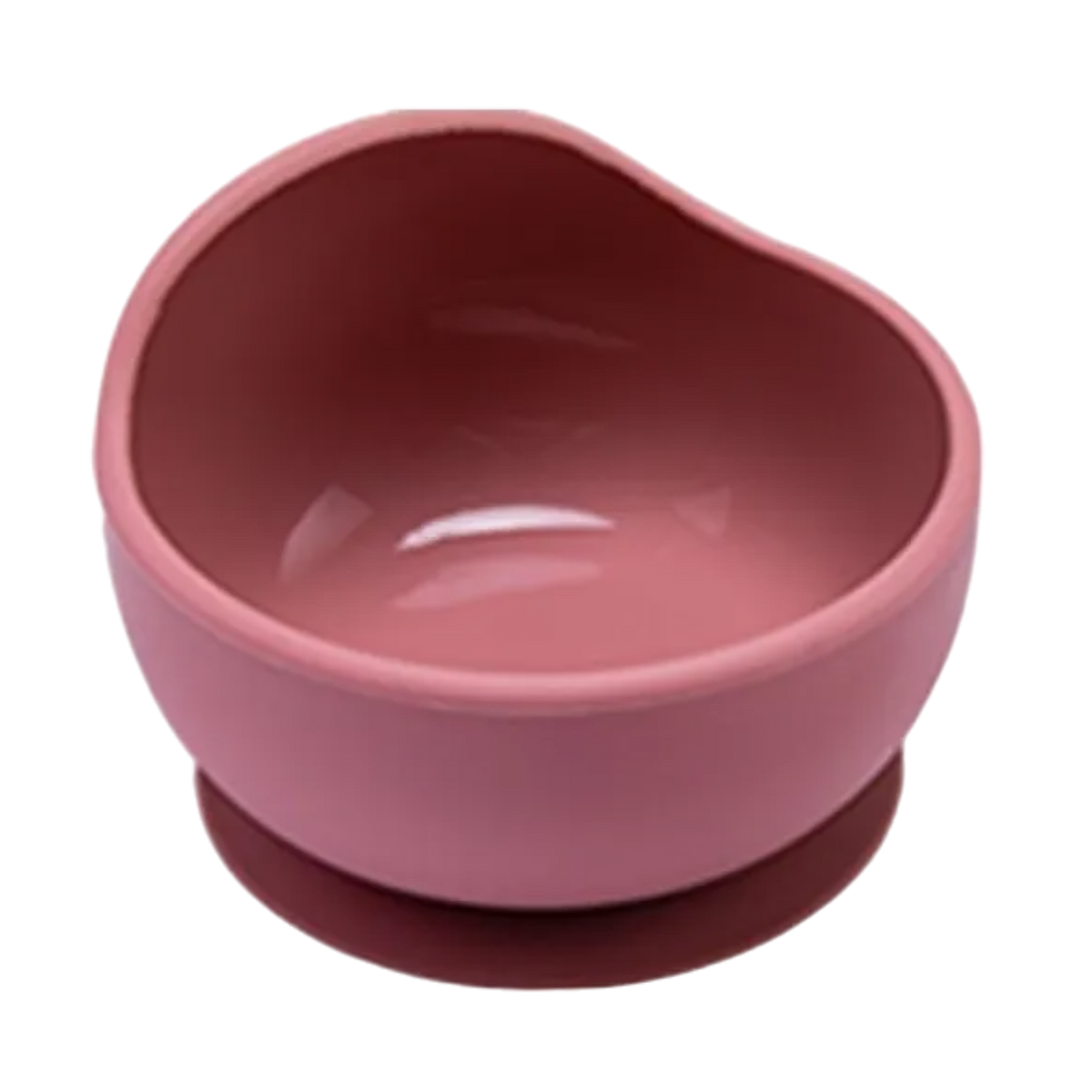 Die Hello World Schüssel rund Pink [12x8cm] hat einen geschwungenen, asymmetrischen Rand und einen passenden Saugfuß - ideal als rosa Kindergeschirr für kleine Prinzessinnen. Abgebildet von oben auf einem weißen Hintergrund.