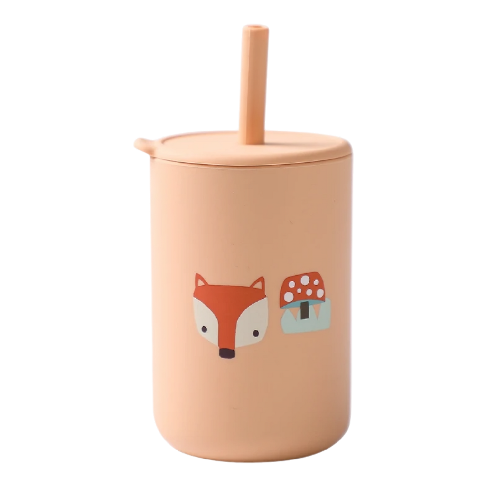 Der Hello World Trinkbecher mit Motiv Orange [6x12,5cm] wird mit Deckel und Strohhalm geliefert, hat ein niedliches Fuchs- und rotes Pilzmotiv und ist BPA-frei für einen sicheren, kinderfreundlichen Gebrauch.