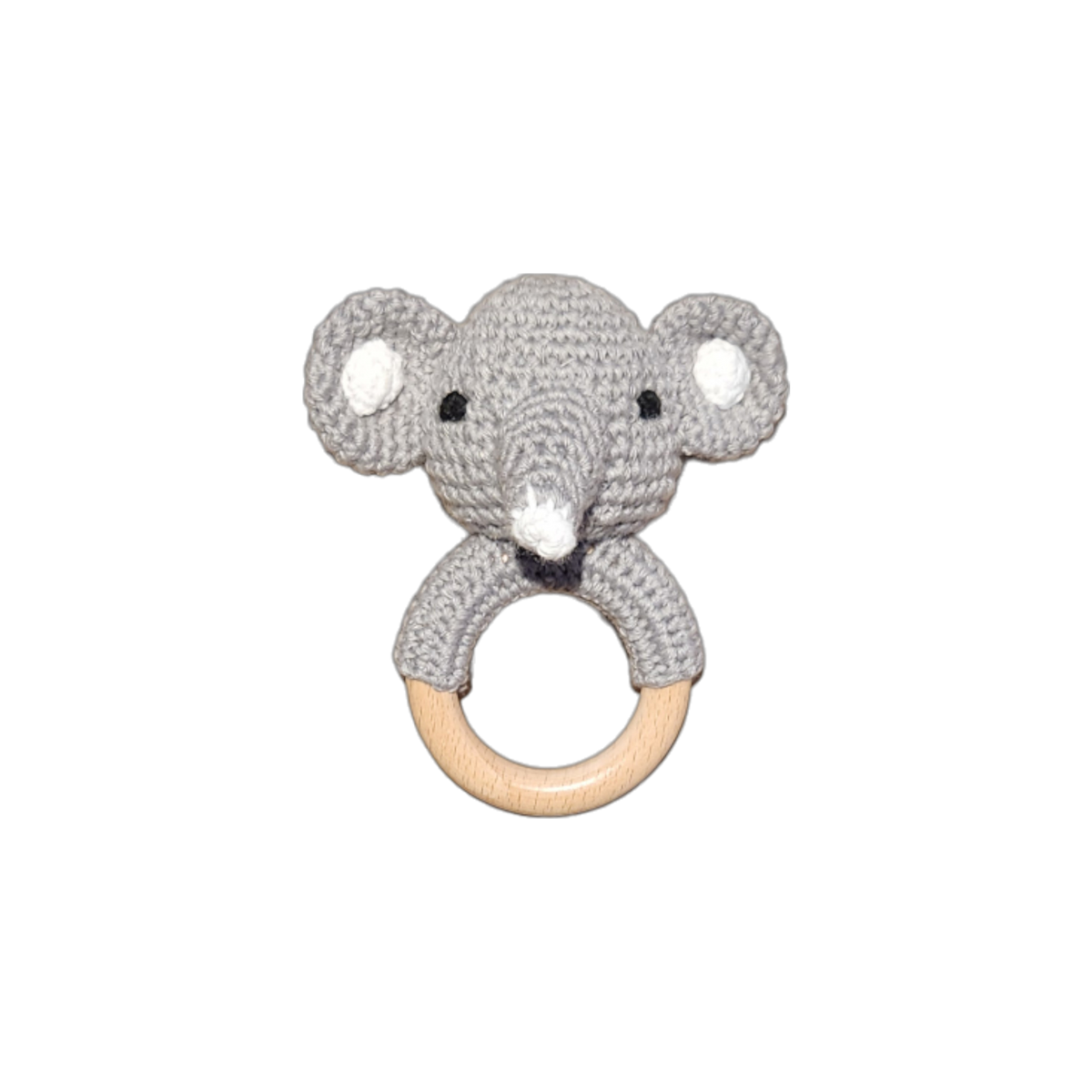 Der graue, gehäkelte Elefantenkopf-Beißring von Hello World verleiht jedem Windelgeschenk Lokomotive [32x35cm] einen besonderen Charme und eignet sich perfekt als einzigartiges und liebenswertes Babygeschenk.