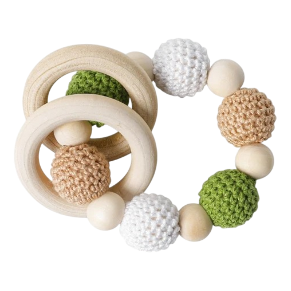 Die Windeltorte Dino [25x38cm] von Hello World ist ein bezauberndes Babygeschenk mit Holzringen und gehäkelten Perlen in Grün, Weiß und Beige - ideal als Baby-Essentials oder als Geschenk zur Geburt.