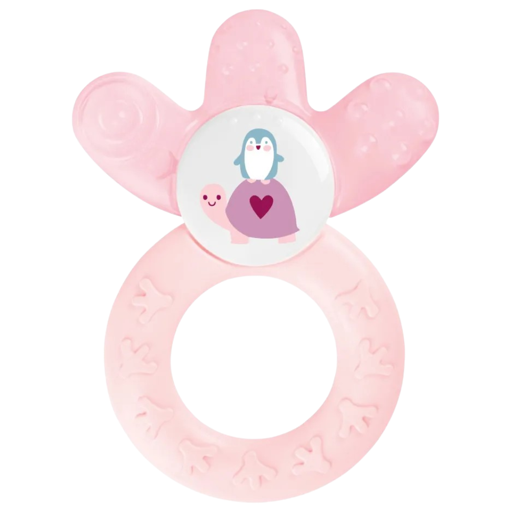 Cooling teething ring pink with cooling element to support during the teething phase
