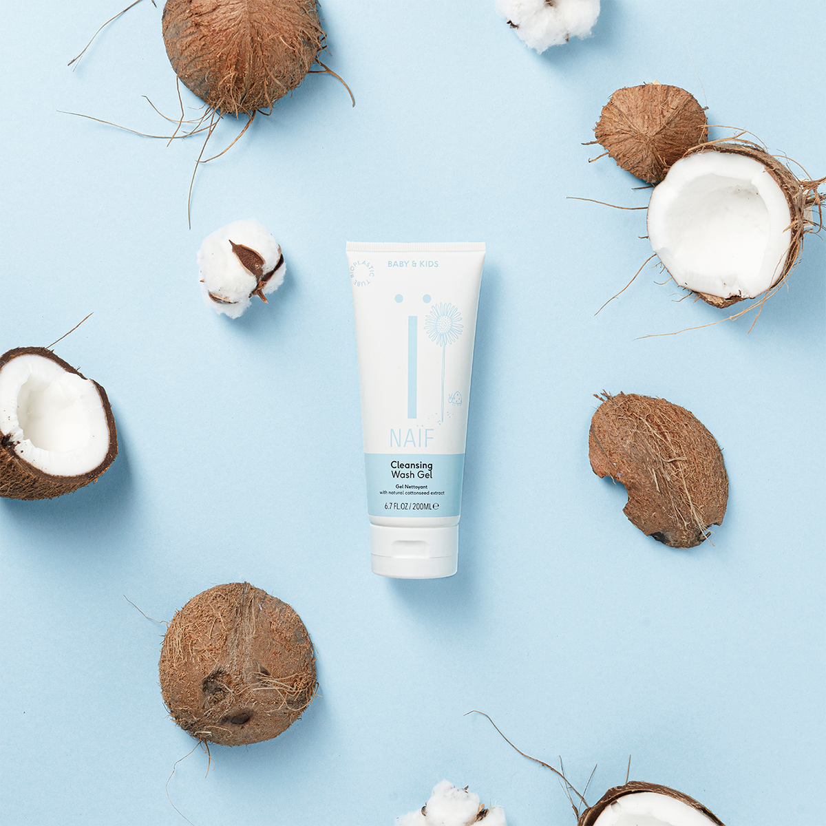Naïf Baby & Kids Duschgel 200 ml für empfindliche Baby- und Kinderhaut mit natürlichem Baumwollsamenextrakt