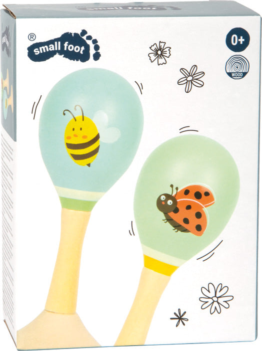 Originalverpackung der Small Foot Maracas Rasseln 2er Set aus Holz.
