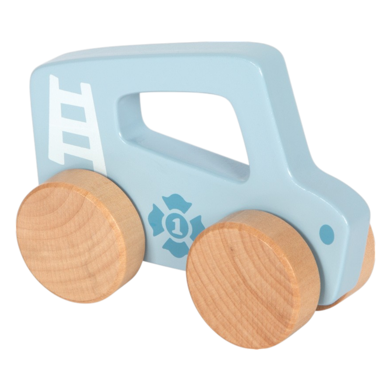 Small Foot push car made of wood in blue with natural wood-colored wheels for babies from 6 months.
