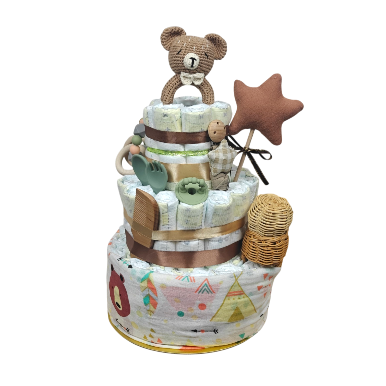 Windeltorte Bärencamp handgefertigt Geschenk zur Geburt Babygeschenk Schweiz