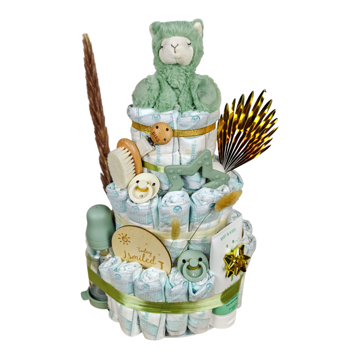 Handmade diaper cake from Switzerland from Hello World-Geschnekset