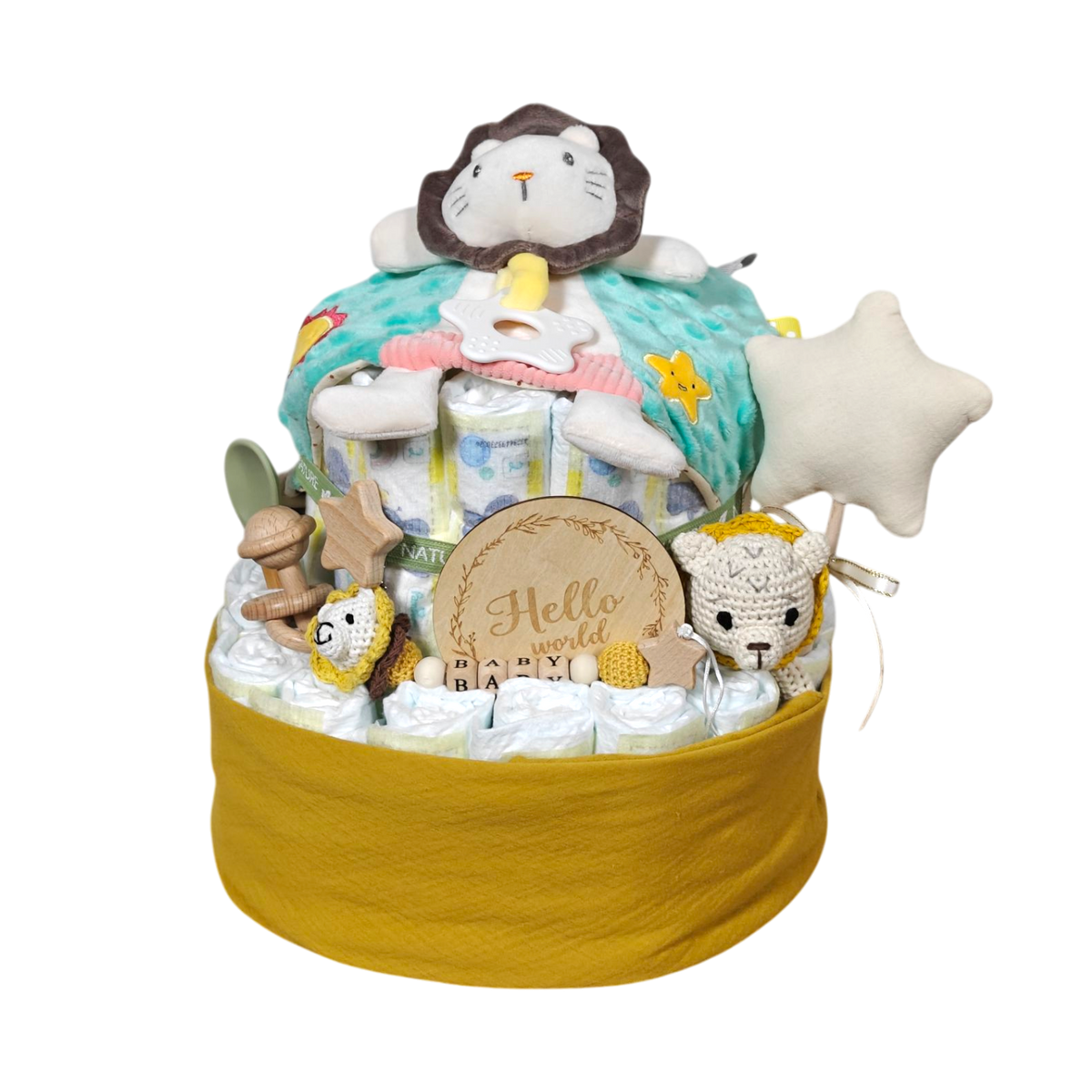 Torta di pannolini regalo con leone [40x35 cm]